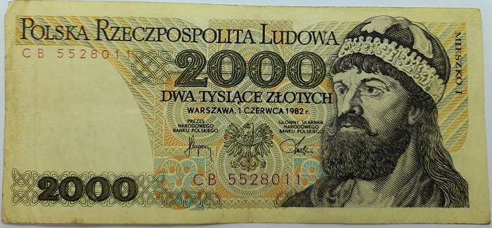 Banknot 2000 zł 1982 Mieszko I stan 3