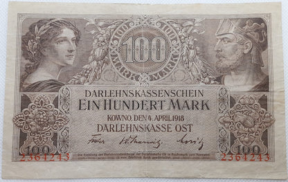 Banknot 100 marek 1918 Kowno