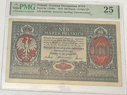Banknot 100 marek polskich 1916 PMG 25