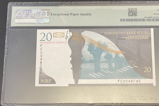 Banknot 20 zł Fryderyk Chopin 2009 PMG 66 EPQ