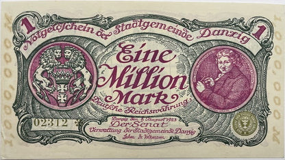 Banknot 1 mln marek 1923 r. Wolne Miasto Gdańsk