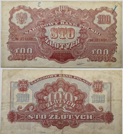 Banknot 100 zł 1944 seria lubelska "-owym"