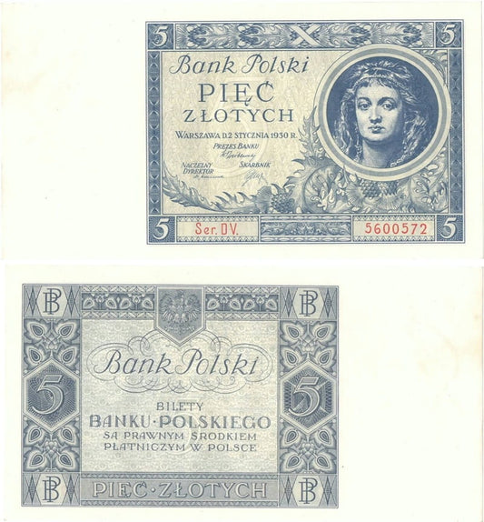 Banknot 5 złotych 1930  stan 1