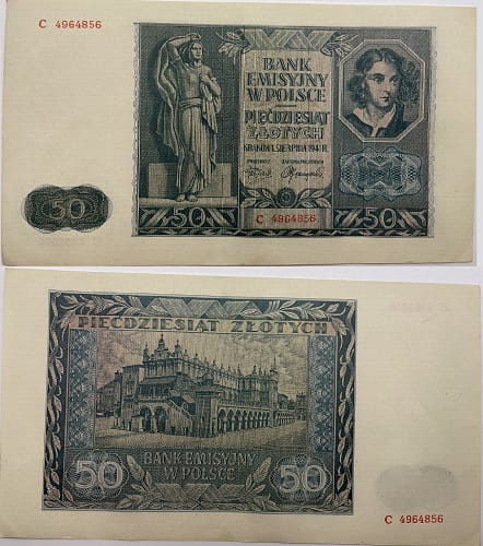 Banknot 50 zł 1941 stan -1/+2