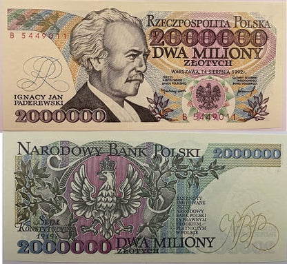 Banknot 2000000 zł 1992 Paderewski stan 1