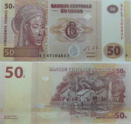 Kongo banknot  50 franków  2013 r. UNC