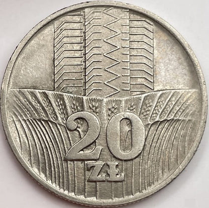 Moneta 20 zł Wieżowiec i kłosy 1973 bz